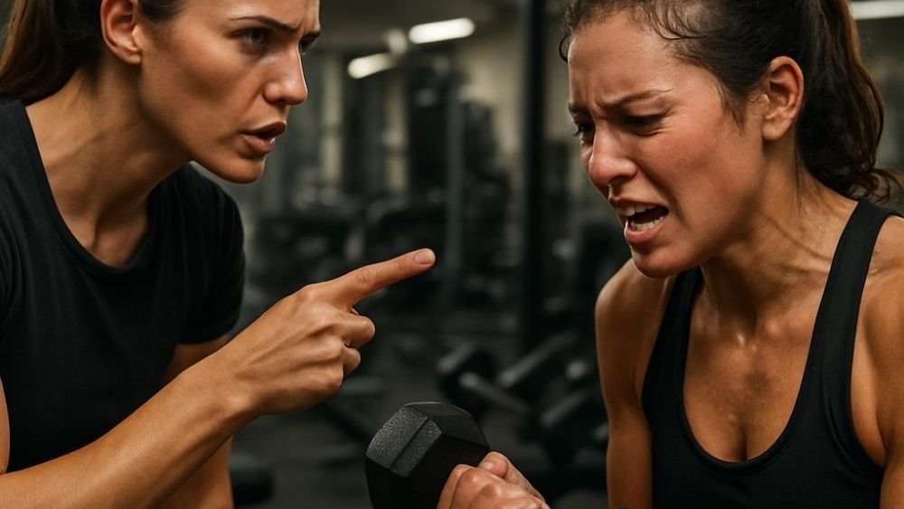ジムのトレーナーに怒られてる女性